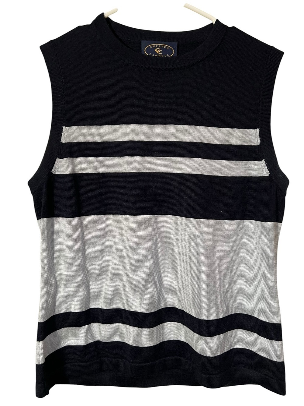 Chelsea Campbell Women's Sz Medium Petite Sleeveless Sweater Navy Blue 100% Silk